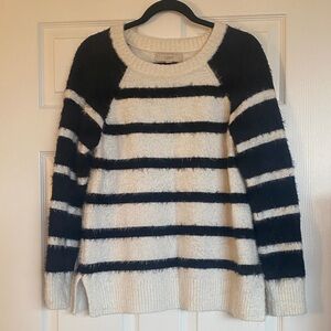 LOFT Women's Fuzzy Striped Sweater - Black and White
